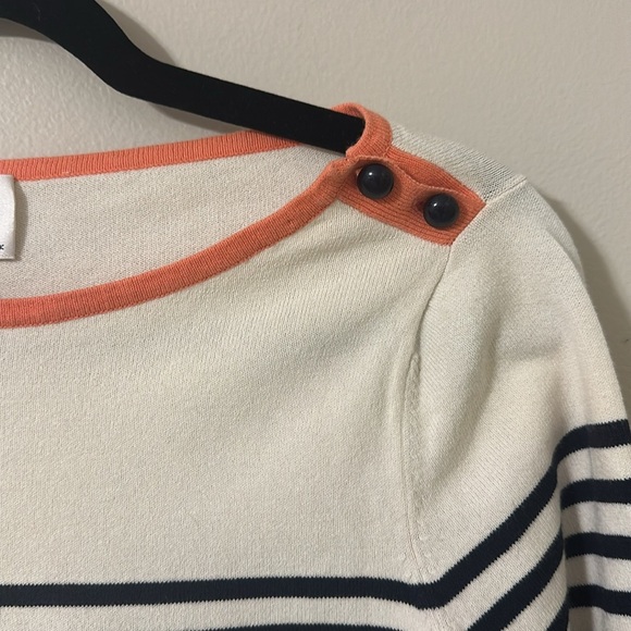 Milly of New York Women’s Boatneck Navy & Cream Striped Sweater Sz Medium Preppy - Picture 4 of 8